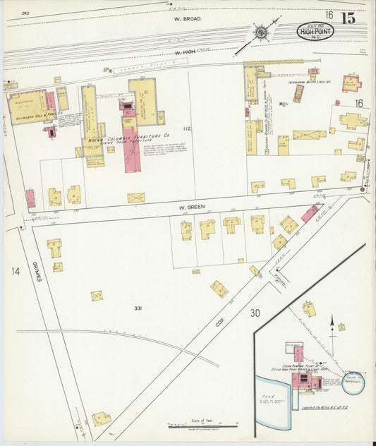 Sanborn Fire Insurance Map from High Point, Guilford County, North Carolina (1917), Sheet #0015 - Historic Sanborn Fire Insurance Map Print, vintage old map wall art, antique decor, genealogy gift, North Carolina North Carolina map