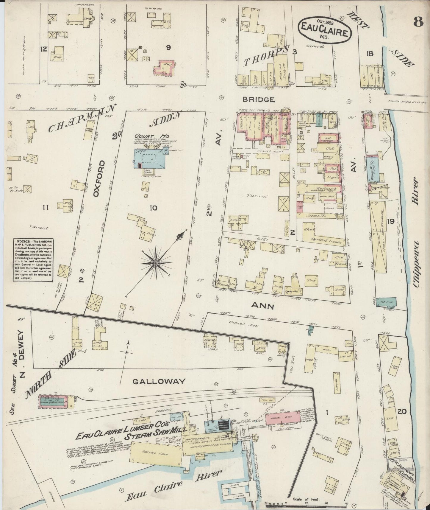 Sanborn Fire Insurance Map from Eau Claire, Eau Claire County, Wisconsin (1883), Sheet #0008 - Complete Map Set gallery image, historic Sanborn map, vintage wall art, Wisconsin Wisconsin
