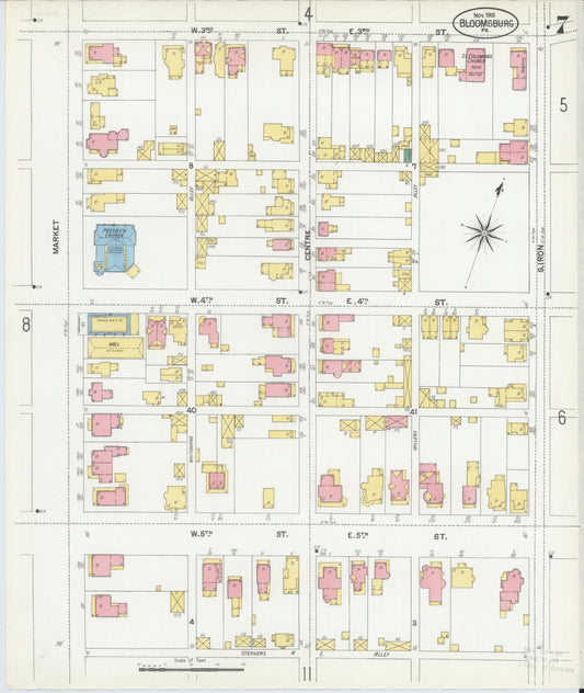 Sanborn Fire Insurance Map from Bloomsburg, Columbia County, Pennsylvania (1901), Sheet #0007 - Historic Sanborn Fire Insurance Map Print, vintage old map wall art, antique decor, genealogy gift, Pennsylvania Pennsylvania map