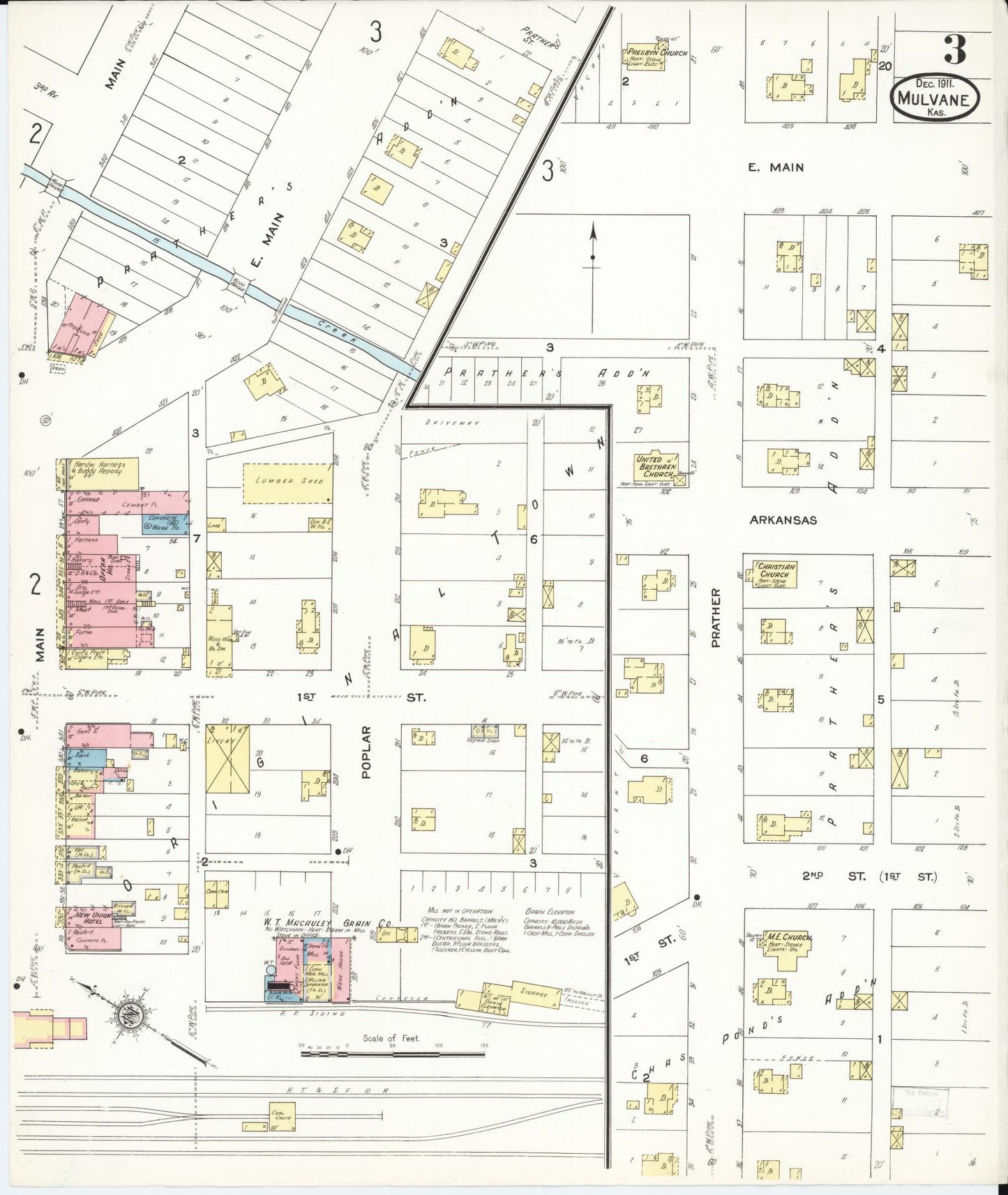 Sanborn Fire Insurance Map from Mulvane, Sumner and Sedgwick Counties, Kansas (1911), Sheet #0003 - Historic Sanborn Fire Insurance Map Print, vintage old map wall art, antique decor, genealogy gift, Kansas Kansas map