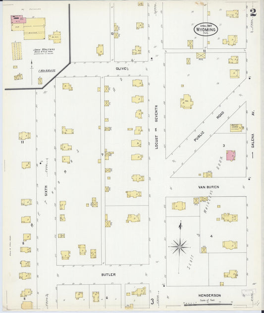 Sanborn Fire Insurance Map from Wyoming, Stark County, Illinois (1907), Sheet #0002 - Historic Sanborn Fire Insurance Map Print, vintage old map wall art, antique decor, genealogy gift, Illinois Illinois map