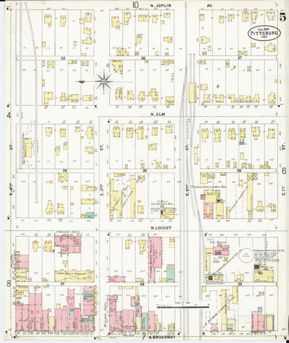 Sanborn Fire Insurance Map from Pittsburg, Crawford County, Kansas (1897), Sheet #0005 - Complete Map Set gallery image, historic Sanborn map, vintage wall art, Kansas Kansas