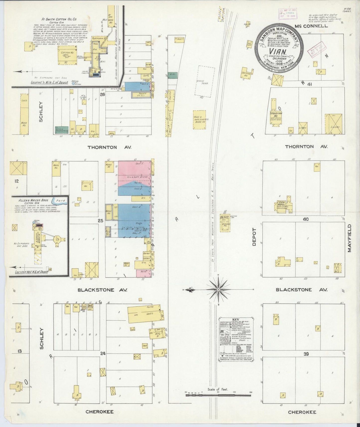 Sanborn Fire Insurance Map from Vian, Sequoyah County, Oklahoma (1909), Sheet #0001 - Historic Sanborn Fire Insurance Map Print, vintage old map wall art, antique decor, genealogy gift, Oklahoma Oklahoma map