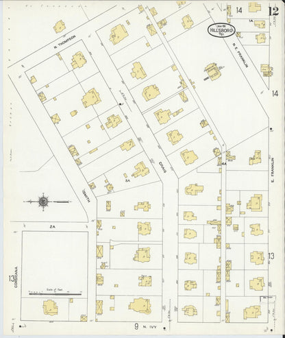 Sanborn Fire Insurance Map from Hillsboro, Hill County, Texas (1911), Sheet #0012 - Historic Sanborn Fire Insurance Map Print, vintage old map wall art, antique decor, genealogy gift, Texas Texas map