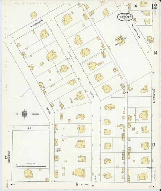 Sanborn Fire Insurance Map from Hillsboro, Hill County, Texas (1911), Sheet #0012 - Historic Sanborn Fire Insurance Map Print, vintage old map wall art, antique decor, genealogy gift, Texas Texas map