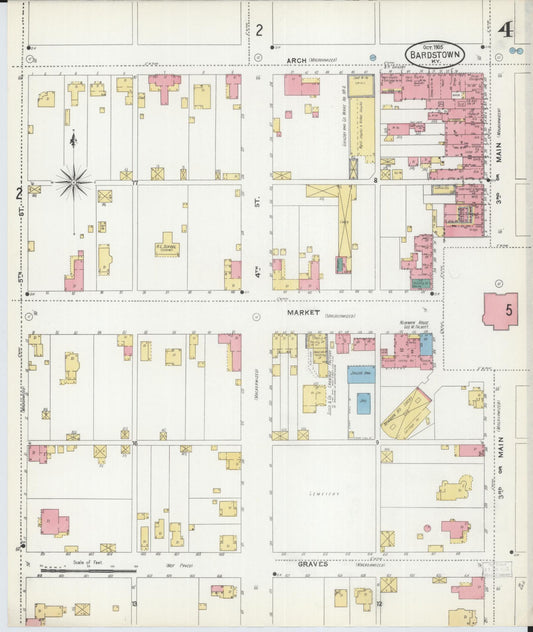 Sanborn Fire Insurance Map from Bardstown, Nelson County, Kentucky (1905), Sheet #0004 - Historic Sanborn Fire Insurance Map Print, vintage old map wall art, antique decor, genealogy gift, Kentucky Kentucky map