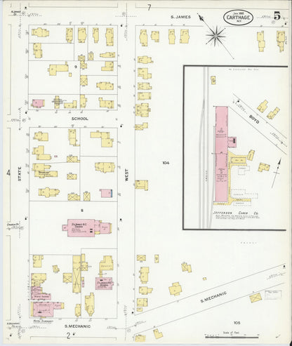 Sanborn Fire Insurance Map from Carthage, Jefferson County, New York (1908), Sheet #0005 - Historic Sanborn Fire Insurance Map Print, vintage old map wall art, antique decor, genealogy gift, New York New York map