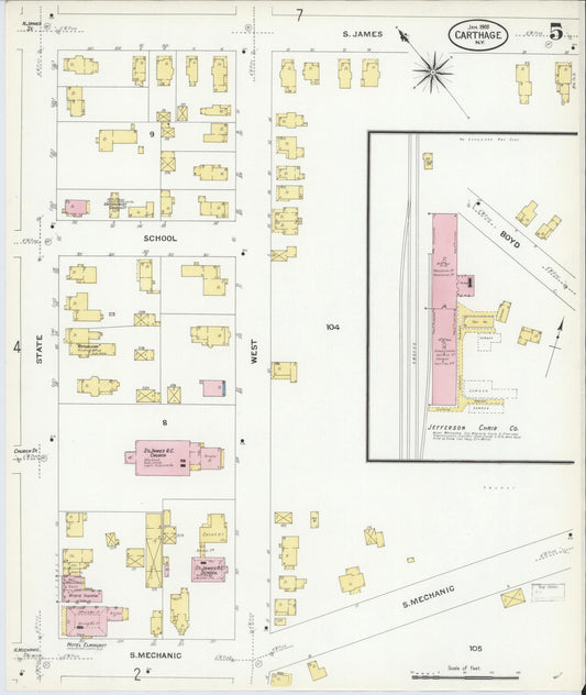 Sanborn Fire Insurance Map from Carthage, Jefferson County, New York (1908), Sheet #0005 - Historic Sanborn Fire Insurance Map Print, vintage old map wall art, antique decor, genealogy gift, New York New York map