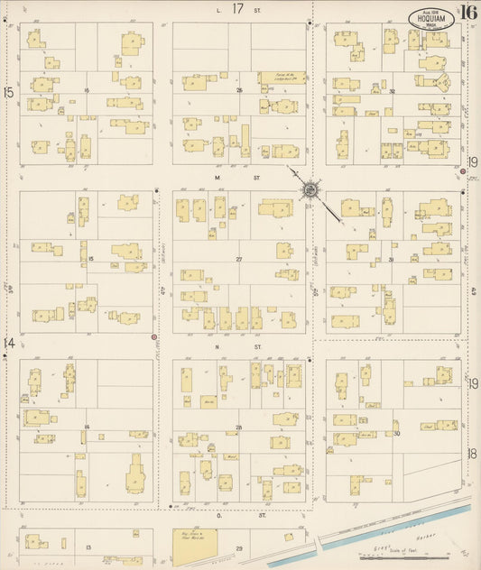 Sanborn Fire Insurance Map from Hoquiam, Grays Harbor County, Washington (1916), Sheet #0016 - Historic Sanborn Fire Insurance Map Print, vintage old map wall art, antique decor, genealogy gift, Washington Washington map