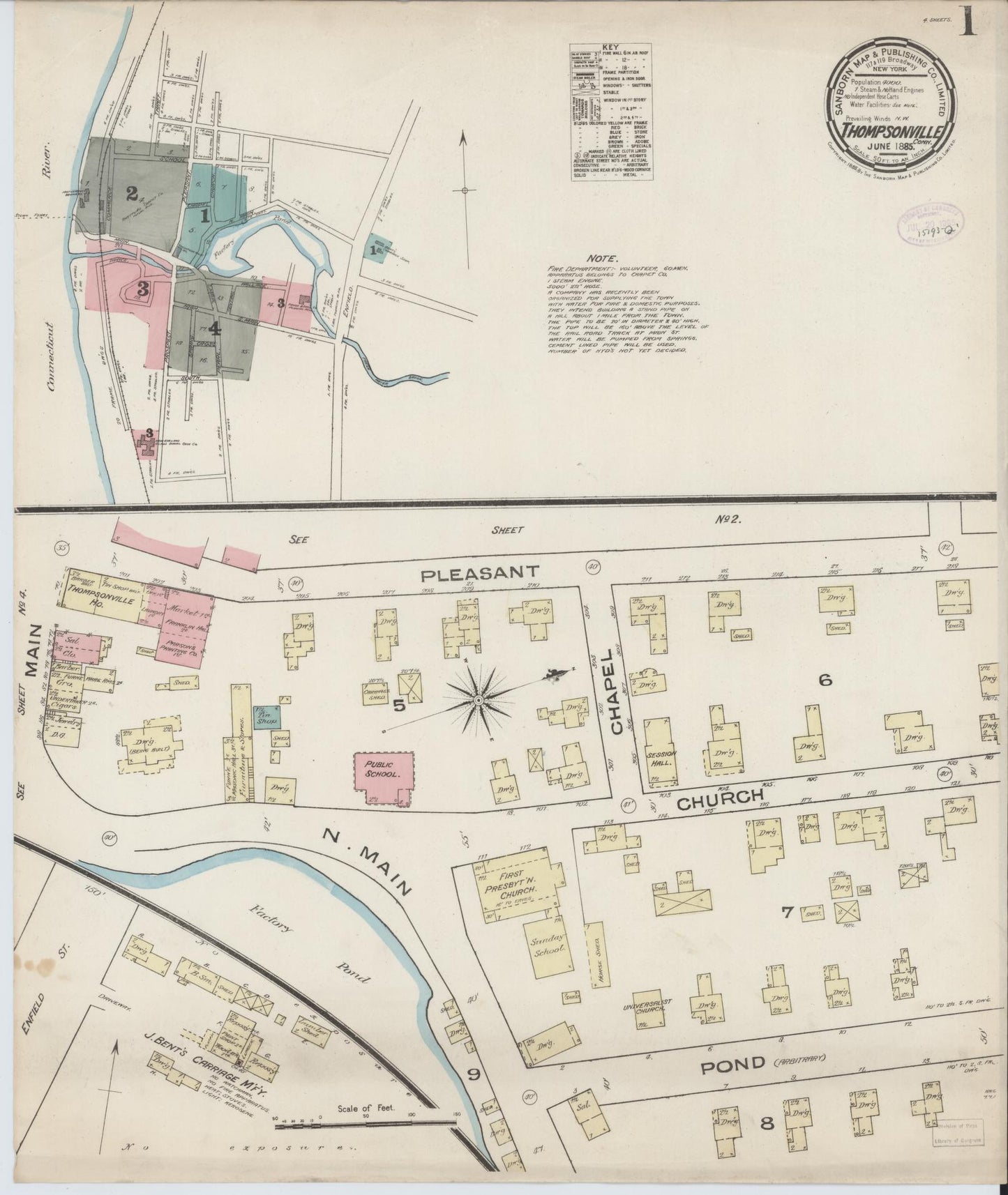 Sanborn Fire Insurance Map from Thompsonville, Hartford County, Connecticut (1885), Sheet #0001 - Complete Map Set gallery image, historic Sanborn map, vintage wall art, Connecticut Connecticut