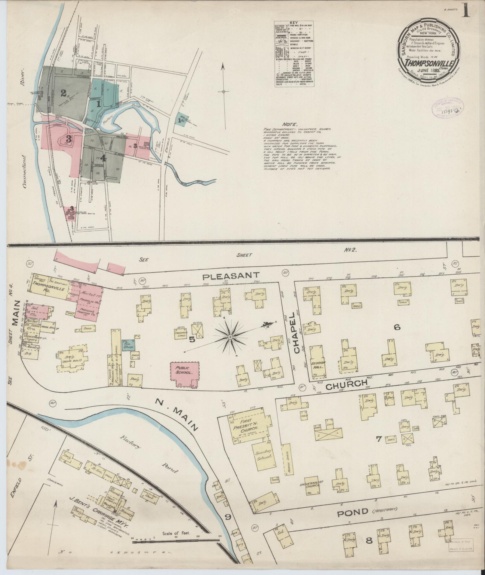 Sanborn Fire Insurance Map from Thompsonville, Hartford County, Connecticut (1885), Sheet #0001 - Complete Map Set gallery image, historic Sanborn map, vintage wall art, Connecticut Connecticut