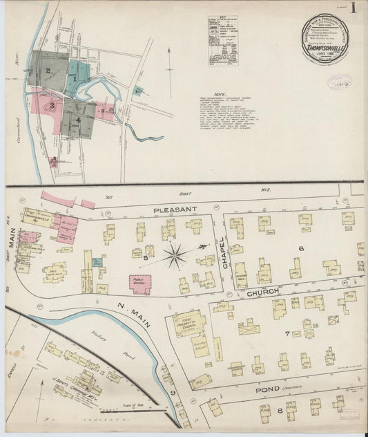 Sanborn Fire Insurance Map from Thompsonville, Hartford County, Connecticut (1885), Sheet #0001 - Complete Map Set gallery image, historic Sanborn map, vintage wall art, Connecticut Connecticut