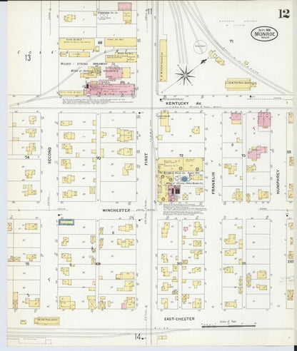 Sanborn Fire Insurance Map from Monroe, Monroe County, Michigan (1908), Sheet #0012 - Historic Sanborn Fire Insurance Map Print, vintage old map wall art, antique decor, genealogy gift, Michigan Michigan map