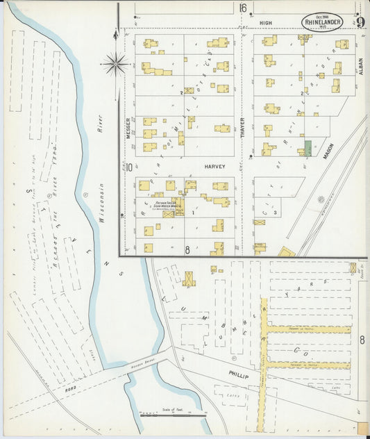Sanborn Fire Insurance Map from Rhinelander, Oneida County, Wisconsin (1900), Sheet #0009 - Historic Sanborn Fire Insurance Map Print, vintage old map wall art, antique decor, genealogy gift, Wisconsin Wisconsin map