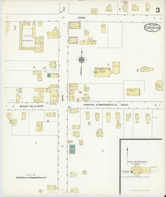 Sanborn Fire Insurance Map from Croghan, Lewis County, New York (1909), Sheet #0003 - Historic Sanborn Fire Insurance Map Print, vintage old map wall art, antique decor, genealogy gift, New York New York map