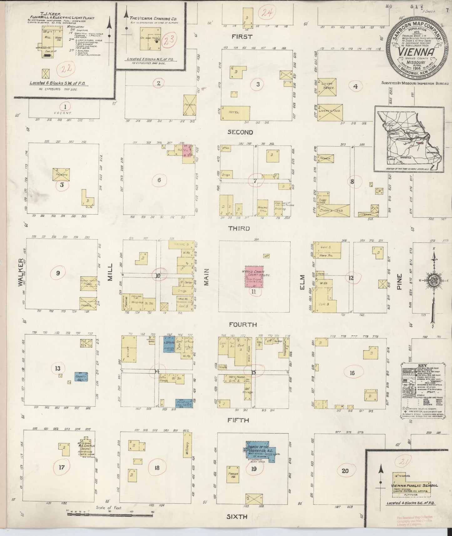 Sanborn Fire Insurance Map from Vienna, Maries County, Missouri (1914), Sheet #0001 - Historic Sanborn Fire Insurance Map Print, vintage old map wall art, antique decor, genealogy gift, Missouri Missouri map