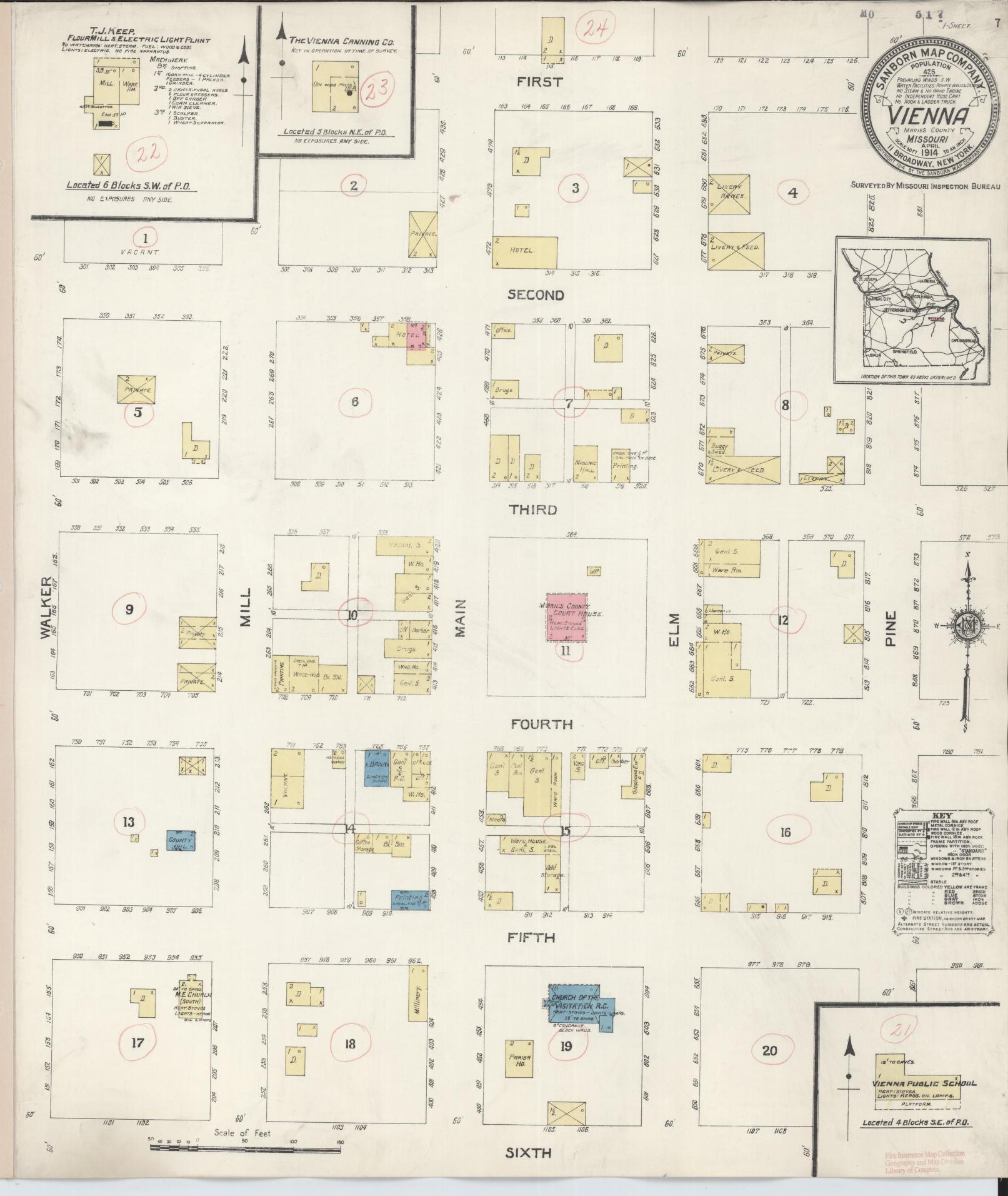 Sanborn Fire Insurance Map from Vienna, Maries County, Missouri (1914), Sheet #0001 - Historic Sanborn Fire Insurance Map Print, vintage old map wall art, antique decor, genealogy gift, Missouri Missouri map