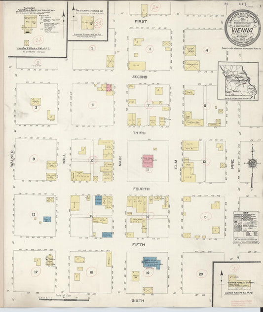 Sanborn Fire Insurance Map from Vienna, Maries County, Missouri (1914), Sheet #0001 - Historic Sanborn Fire Insurance Map Print, vintage old map wall art, antique decor, genealogy gift, Missouri Missouri map