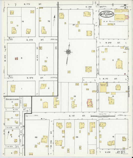 Sanborn Fire Insurance Map from Mount Pleasant, Titus County, Texas (1920), Sheet #0007 - Historic Sanborn Fire Insurance Map Print, vintage old map wall art, antique decor, genealogy gift, Texas Texas map