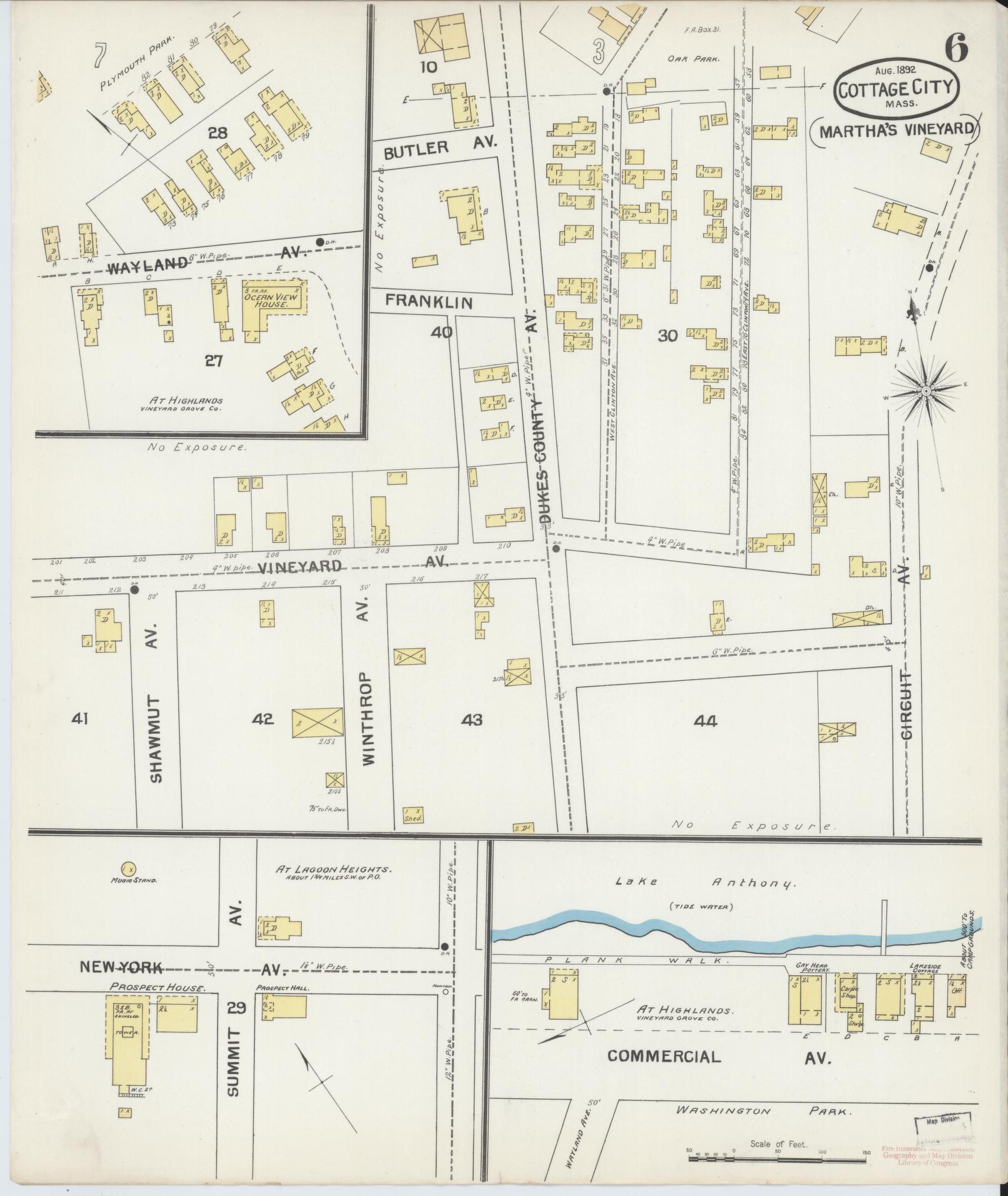 Sanborn Fire Insurance Map from Cottage City, Dukes County, Massachusetts (1892), Sheet #0006 - Complete Map Set gallery image, historic Sanborn map, vintage wall art, Massachusetts Massachusetts