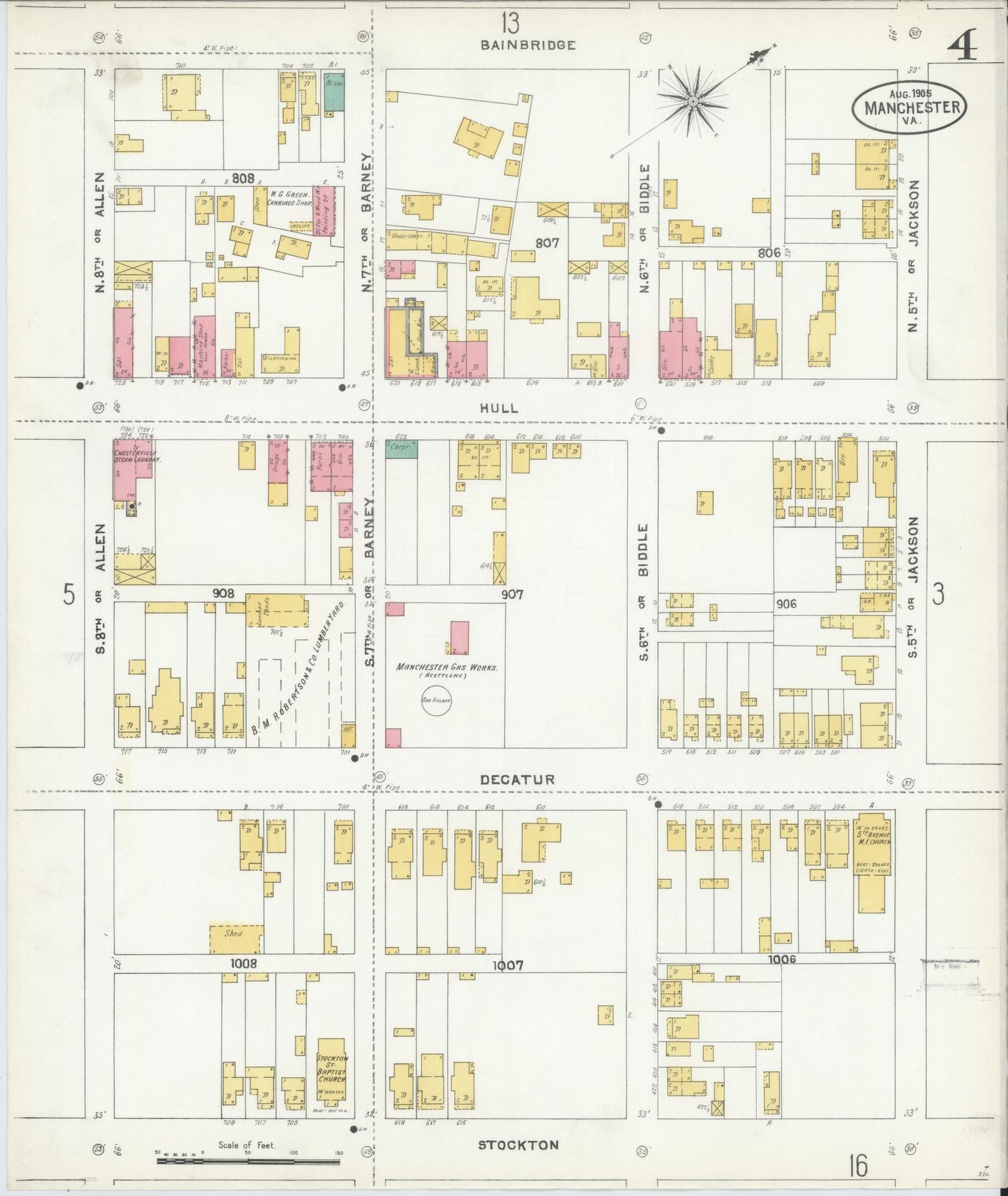 Sanborn Fire Insurance Map from Manchester, Chesterfield County, Virginia. (1905), Sheet 4 – Historic Sanborn Fire Insurance Map Print