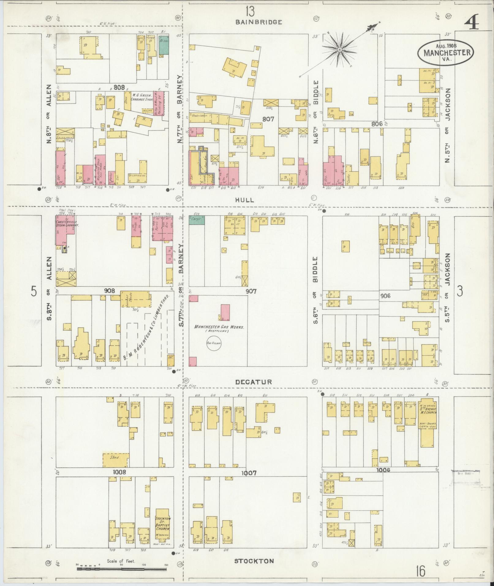Sanborn Fire Insurance Map from Manchester, Chesterfield County, Virginia. (1905), Sheet 4 – Historic Sanborn Fire Insurance Map Print