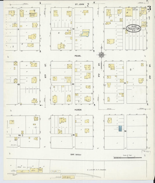 Sanborn Fire Insurance Map from Faulkton, Faulk County, South Dakota (1912), Sheet #0003 - Historic Sanborn Fire Insurance Map Print, vintage old map wall art, antique decor, genealogy gift, South Dakota South Dakota map