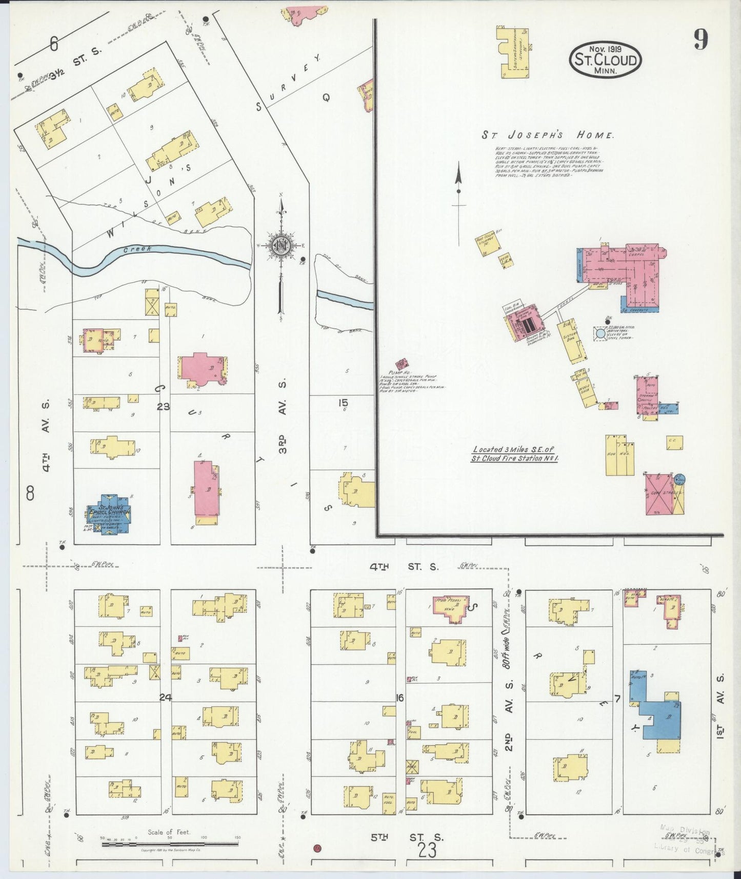 Sanborn Fire Insurance Map from Saint Cloud, Stearns, Benton, and Sherburne Counties, Minnesota (1919), Sheet #0009 - Complete Map Set gallery image, historic Sanborn map, vintage wall art, Minnesota Minnesota