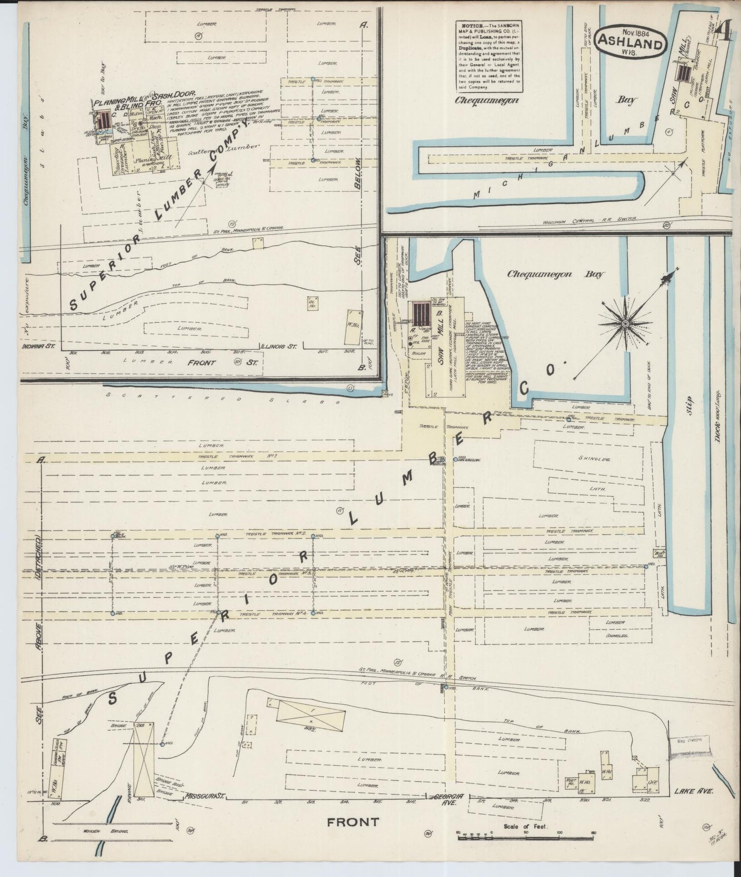 Sanborn Fire Insurance Map from Ashland, Ashland County, Wisconsin (1884), Sheet #0004 - Historic Sanborn Fire Insurance Map Print, vintage old map wall art, antique decor, genealogy gift, Wisconsin Wisconsin map