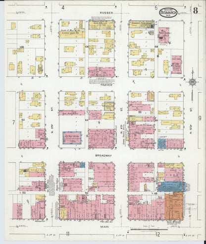 Sanborn Fire Insurance Map from Bismarck, Burleigh County, North Dakota (1919), Sheet #0008 - Complete Map Set gallery image, historic Sanborn map, vintage wall art, North Dakota North Dakota
