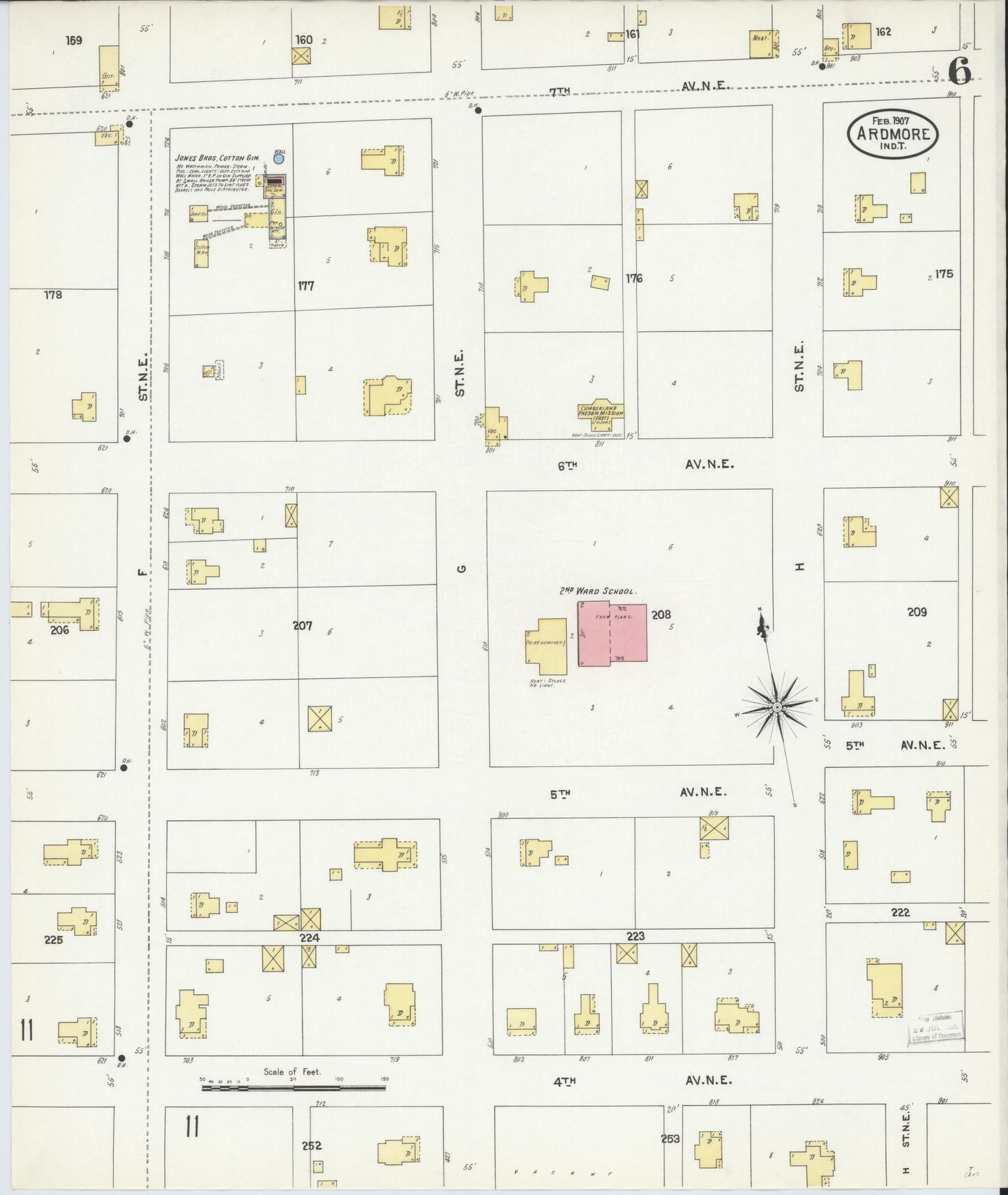 Sanborn Fire Insurance Map from Ardmore, Carter County, Oklahoma (1907), Sheet #0006 - Complete Map Set gallery image, historic Sanborn map, vintage wall art, Oklahoma Oklahoma