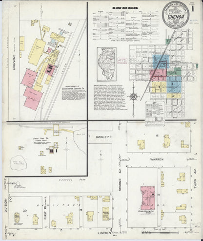 Sanborn Fire Insurance Map from Chenoa, McLean County, Illinois (1914), Sheet #0001 - Complete Map Set gallery image, historic Sanborn map, vintage wall art, Illinois Illinois