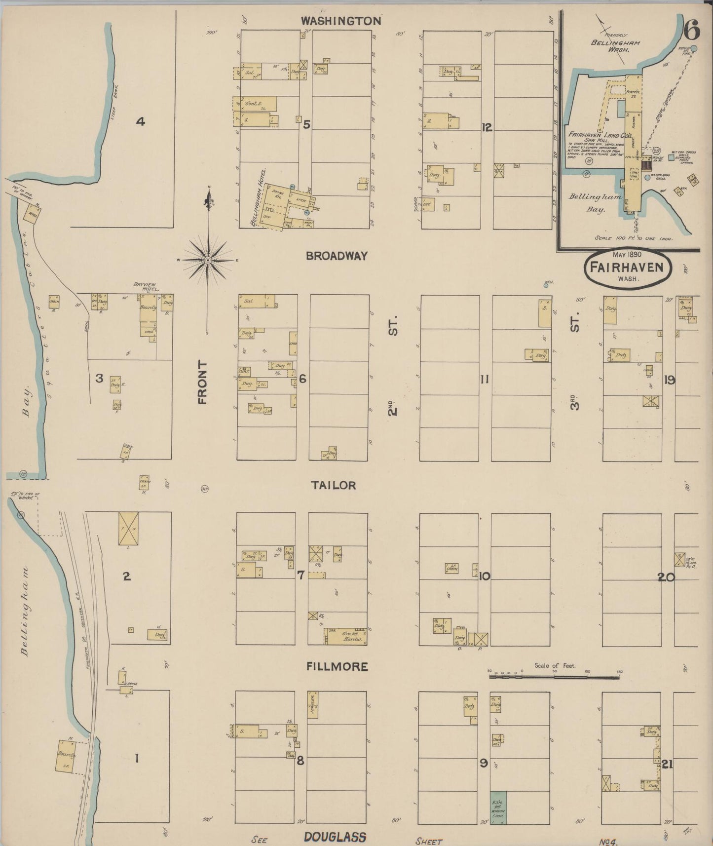 Sanborn Fire Insurance Map from Fairhaven [see also Bellingham and Sehome], Whatcom County, Washington (1890), Sheet #0006 - Complete Map Set gallery image, historic Sanborn map, vintage wall art, Washington Washington