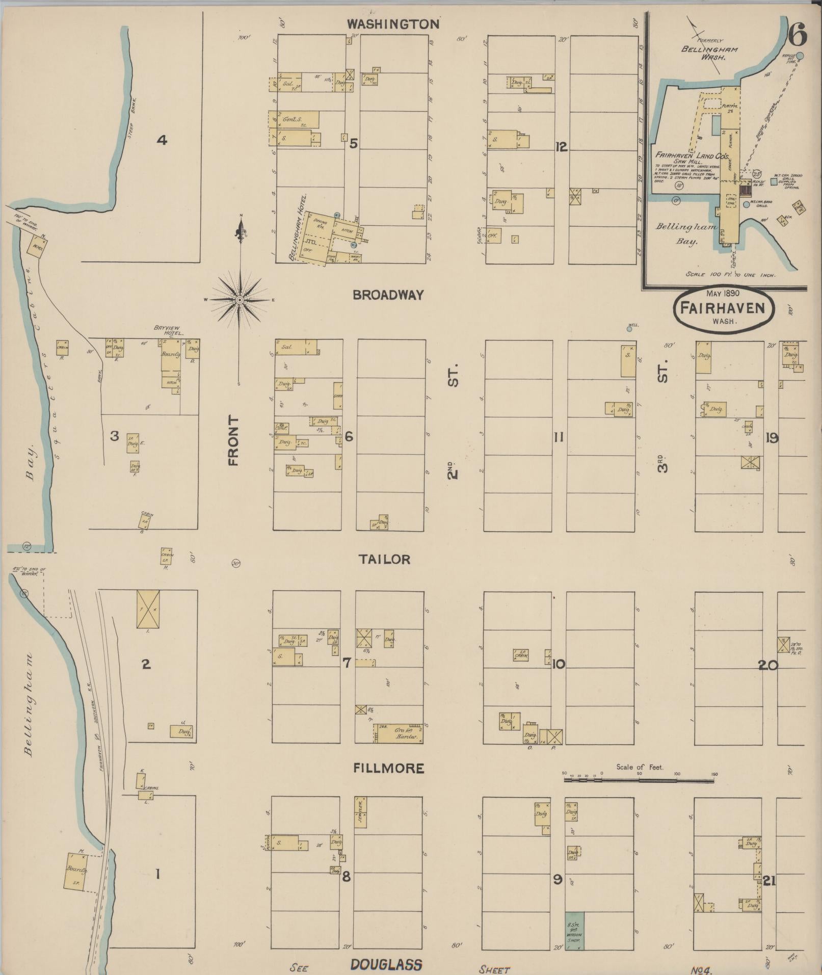 Sanborn Fire Insurance Map from Fairhaven [see also Bellingham and Sehome], Whatcom County, Washington (1890), Sheet #0006 - Complete Map Set gallery image, historic Sanborn map, vintage wall art, Washington Washington