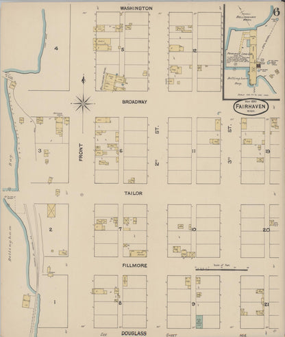 Sanborn Fire Insurance Map from Fairhaven [see also Bellingham and Sehome], Whatcom County, Washington (1890), Sheet #0006 - Complete Map Set gallery image, historic Sanborn map, vintage wall art, Washington Washington