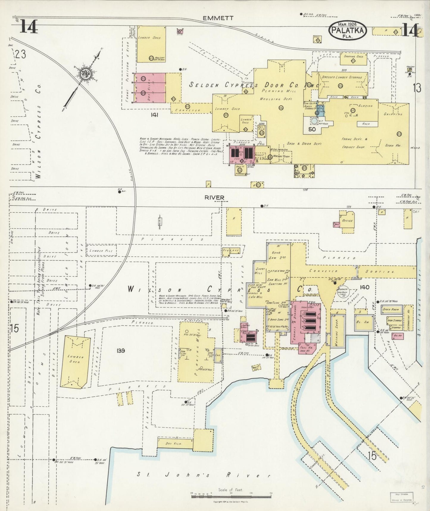 Sanborn Fire Insurance Map from Palatka, Putnam County, Florida (1924), Sheet #0014 - Complete Map Set gallery image, historic Sanborn map, vintage wall art, Florida Florida