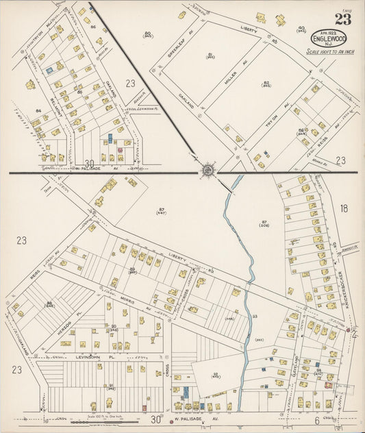 Sanborn Fire Insurance Map from Englewood, Bergen County, New Jersey (1922), Sheet #0023 - Historic Sanborn Fire Insurance Map Print, vintage old map wall art, antique decor, genealogy gift, New Jersey New Jersey map