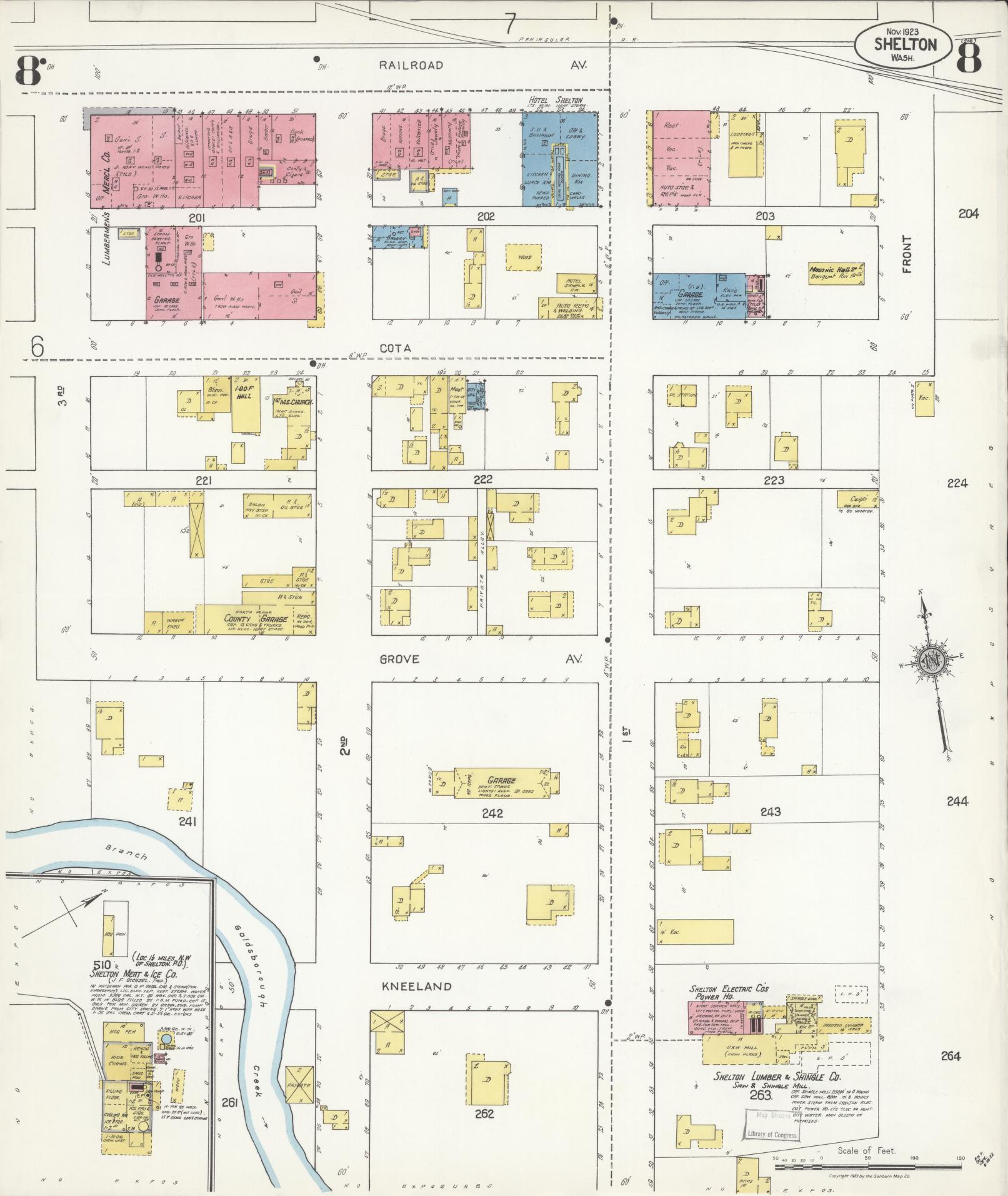 Sanborn Fire Insurance Map from Shelton, Mason County, Washington (1923), Sheet #0008 - Complete Map Set gallery image, historic Sanborn map, vintage wall art, Washington Washington