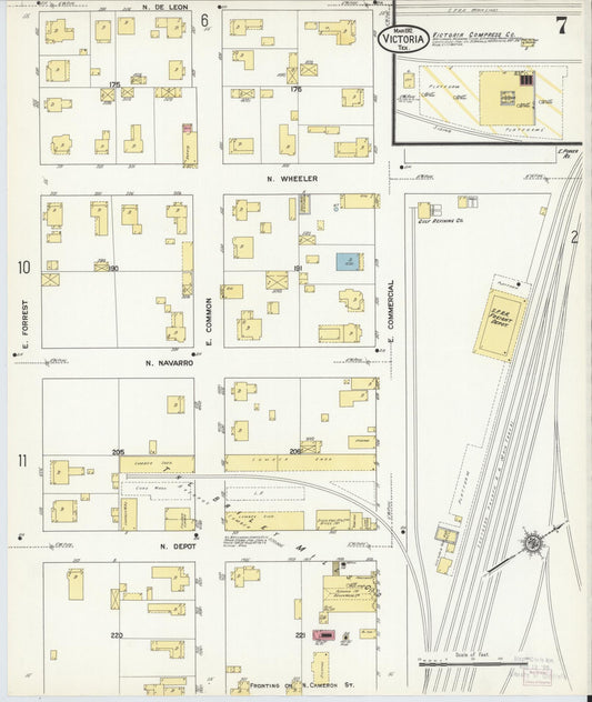 Sanborn Fire Insurance Map from Victoria, Victoria County, Texas (1912), Sheet #0007 - Historic Sanborn Fire Insurance Map Print, vintage old map wall art, antique decor, genealogy gift, Texas Texas map
