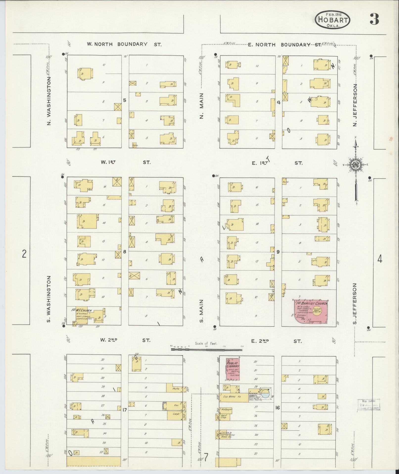 Sanborn Fire Insurance Map from Hobart, Kiowa County, Oklahoma (1916), Sheet #0003 - Historic Sanborn Fire Insurance Map Print, vintage old map wall art, antique decor, genealogy gift, Oklahoma Oklahoma map