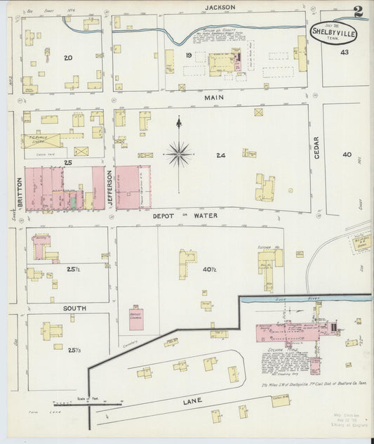 Sanborn Fire Insurance Map from Shelbyville, Bedford County, Tennessee (1891), Sheet #0002 - Historic Sanborn Fire Insurance Map Print, vintage old map wall art, antique decor, genealogy gift, Tennessee Tennessee map