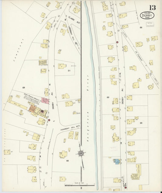 Sanborn Fire Insurance Map from Derby, New Haven County, Connecticut (1912), Sheet #0013 - Historic Sanborn Fire Insurance Map Print, vintage old map wall art, antique decor, genealogy gift, Connecticut Connecticut map