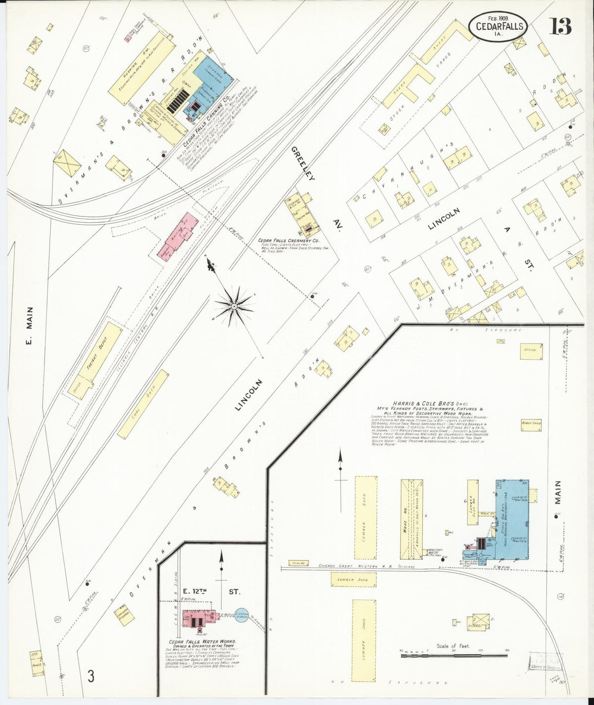 Sanborn Fire Insurance Map from Cedar Falls, Black Hawk County, Iowa (1909), Sheet #0013 - Historic Sanborn Fire Insurance Map Print
