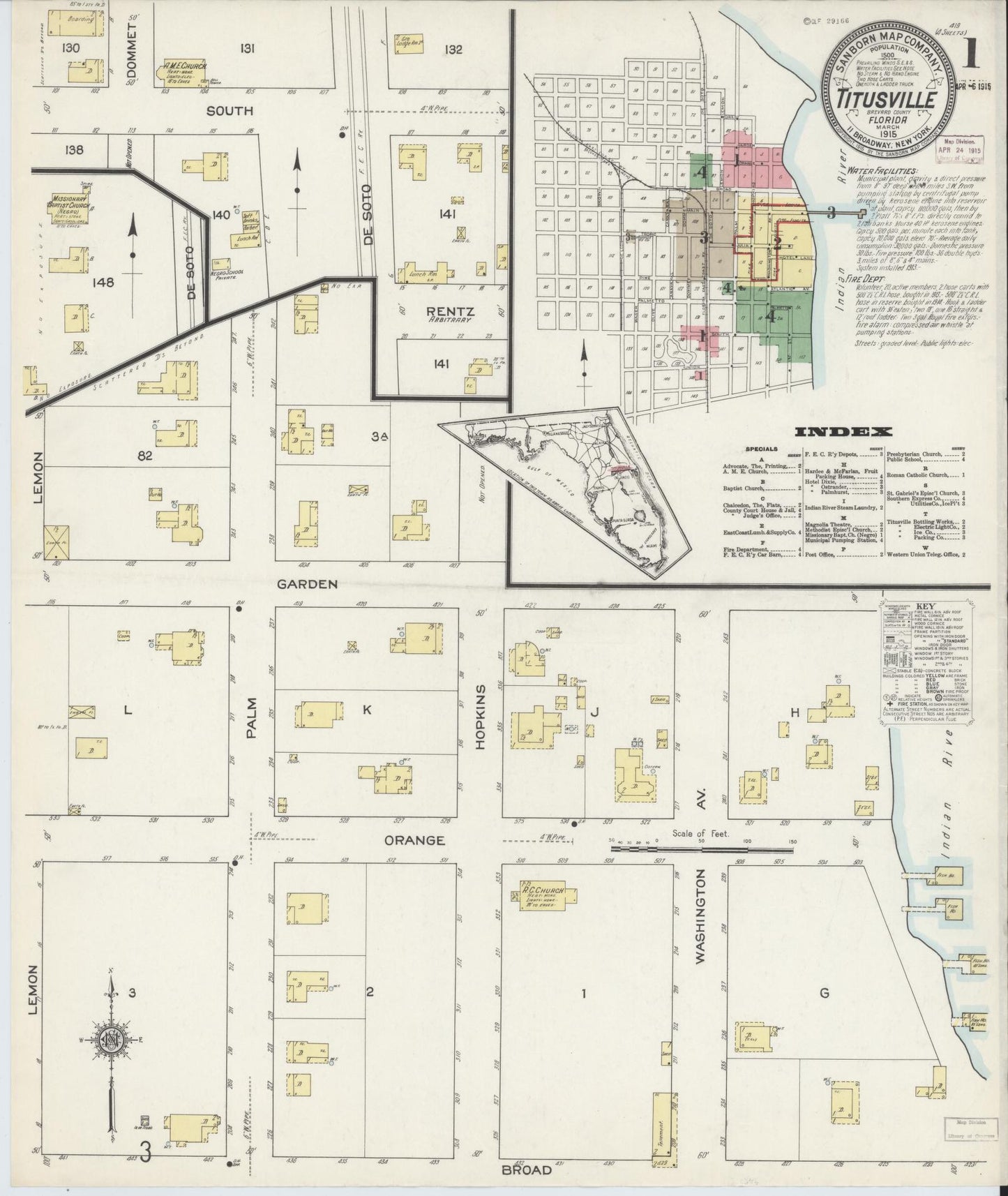 Sanborn Fire Insurance Map from Titusville, Brevard County, Florida. (1915) – Historic Sanborn Fire Insurance Map Print