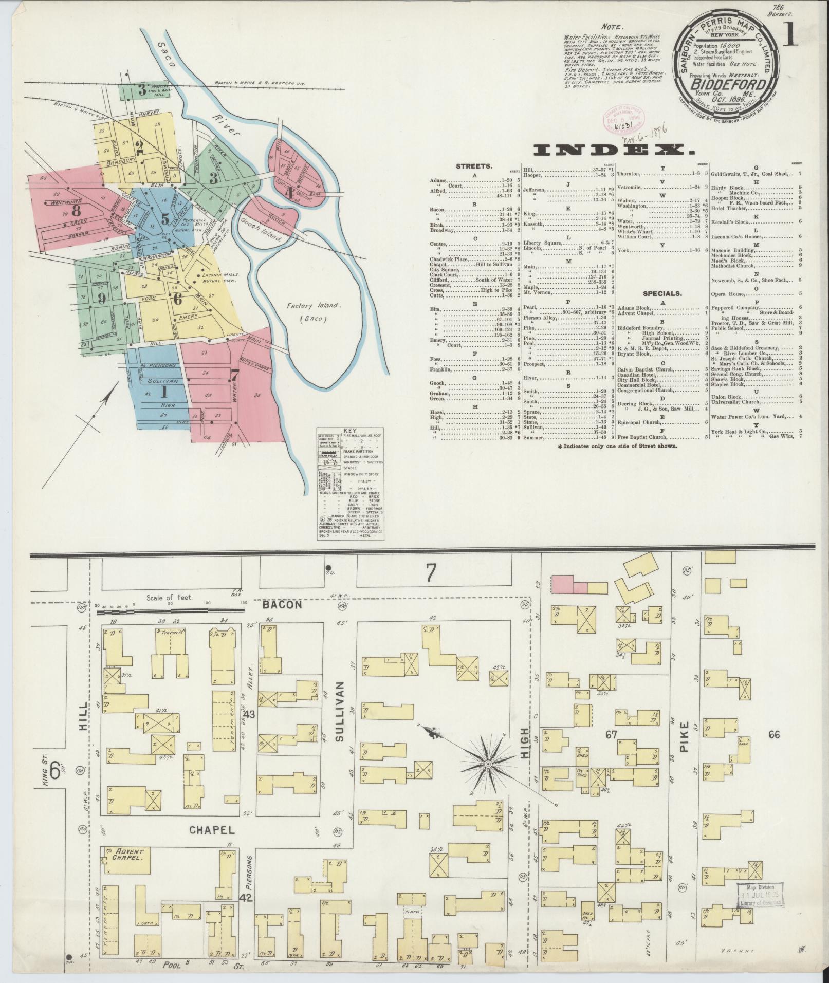 Sanborn Fire Insurance Map from Biddeford, York County, Maine. (1896) – Historic Sanborn Fire Insurance Map Print