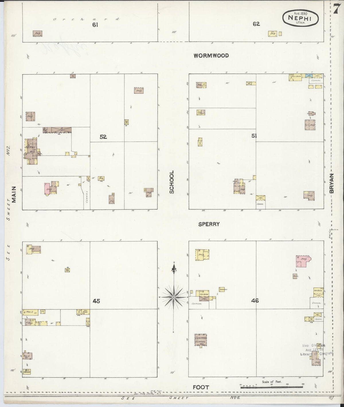 Sanborn Fire Insurance Map from Nephi, Juab County, Utah (1890), Sheet #0007 - Historic Sanborn Fire Insurance Map Print, vintage old map wall art, antique decor, genealogy gift, Utah Utah map