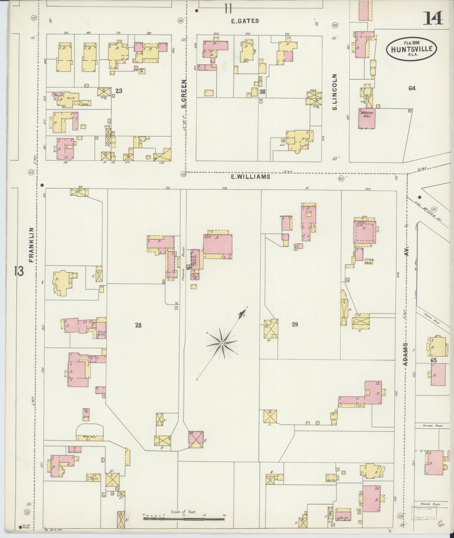Sanborn Fire Insurance Map from Huntsville, Madison County, Alabama (1898), Sheet #0014 - Complete Map Set gallery image, historic Sanborn map, vintage wall art, Alabama Alabama
