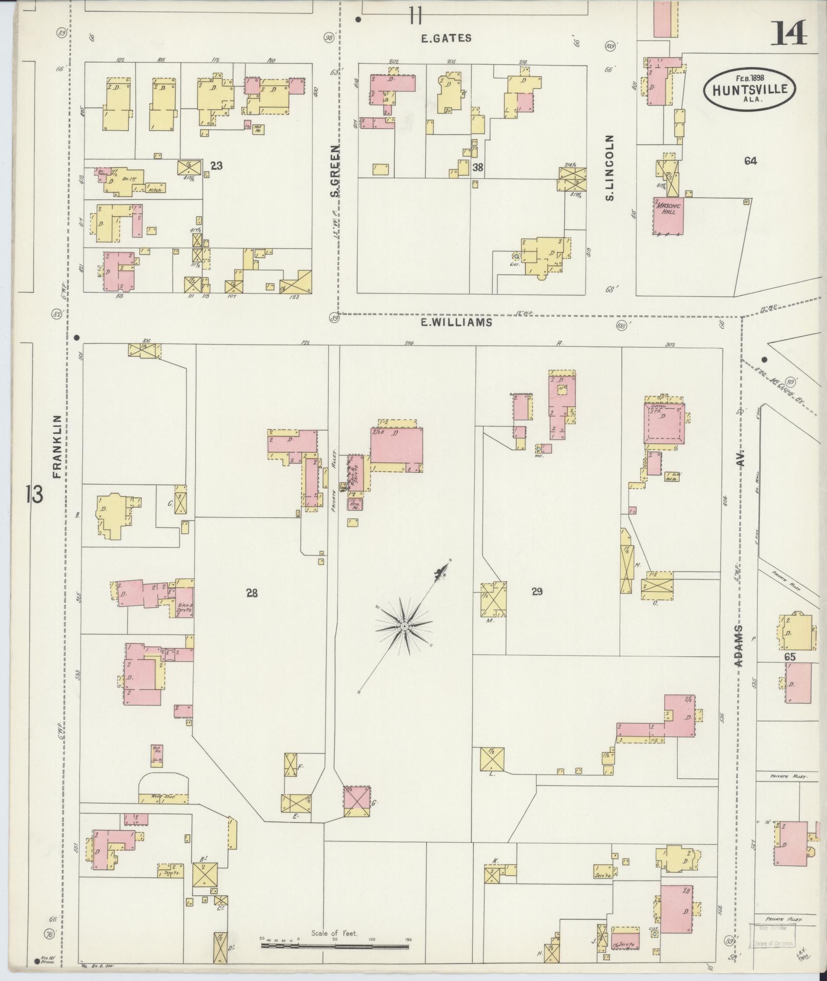 Sanborn Fire Insurance Map from Huntsville, Madison County, Alabama (1898), Sheet #0014 - Complete Map Set gallery image, historic Sanborn map, vintage wall art, Alabama Alabama