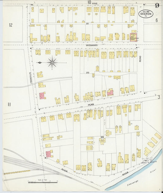 Sanborn Fire Insurance Map from Sharon, Mercer County, Pennsylvania (1903), Sheet #0009 - Historic Sanborn Fire Insurance Map Print, vintage old map wall art, antique decor, genealogy gift, Pennsylvania Pennsylvania map