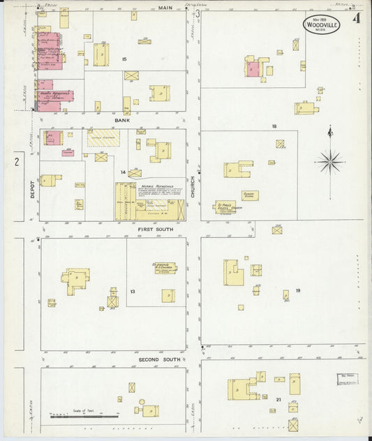 Sanborn Fire Insurance Map from Woodville, Wilkinson County, Mississippi (1909), Sheet #0004 - Historic Sanborn Fire Insurance Map Print, vintage old map wall art, antique decor, genealogy gift, Mississippi Mississippi map
